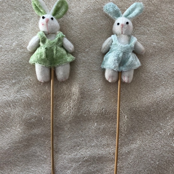 Two Easter Bunny Floral Picks for Easter Basket, Flower Arrangement, 9" high - Picture 4 of 5